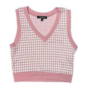 Mixed Threads | Pink Sweater Vest Size M Gingham Houndstooth Cropped Sweater